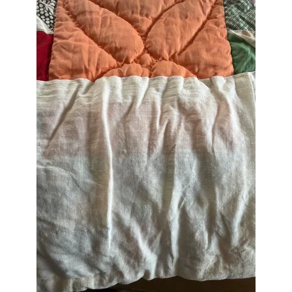 Vintage Handmade Patchwork Quilt 80x62 Multicolor Scrap Quilt Yellow Back - Picture 7 of 16